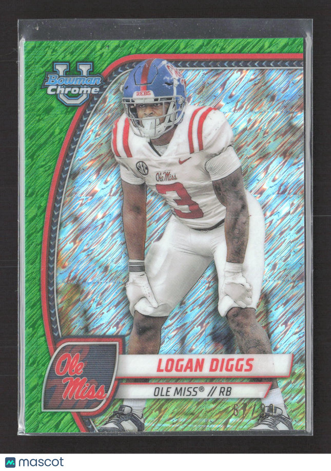 2024 Topps Bowman Chrome University Logan Diggs #121 Green Shimmer Refractor /99