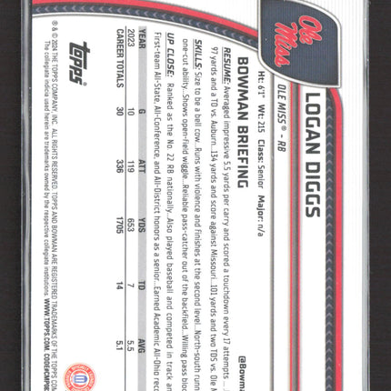 2024 Topps Bowman Chrome University Logan Diggs #121 Green Shimmer Refractor /99