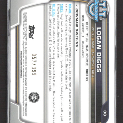 2022 Bowman University Logan Diggs #38 Purple 1st Bowman /399