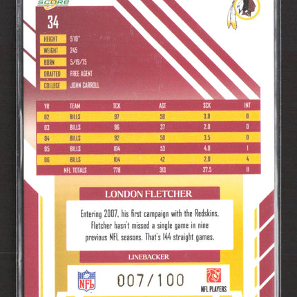2007 Score Select Scorecard London Fletcher #34 /100
