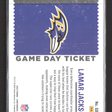 2023 Panini Contenders Game Day Ticket Lamar Jackson #GDT-LJA