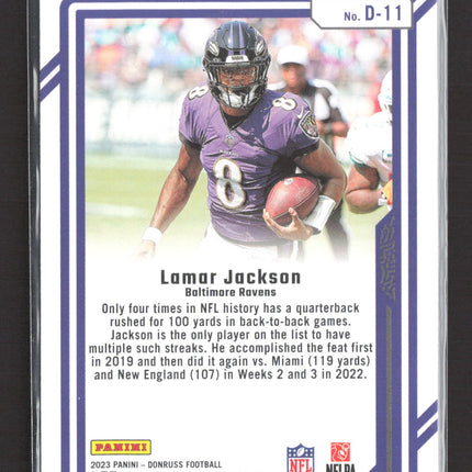 2023 Panini Donruss Dominators Lamar Jackson #D-11 Purple
