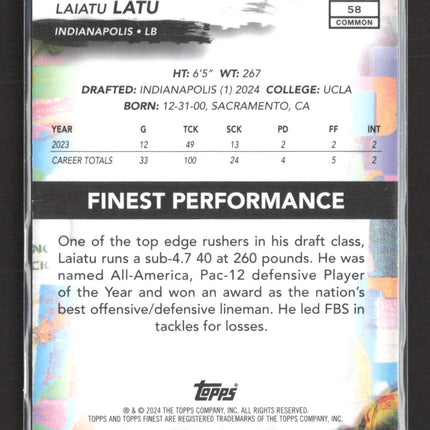 2024 Topps Finest Laiatu Latu #58 Purple RC 015/250