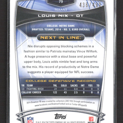 2014 Bowman Louis Nix #79 Blue 436/499 RC