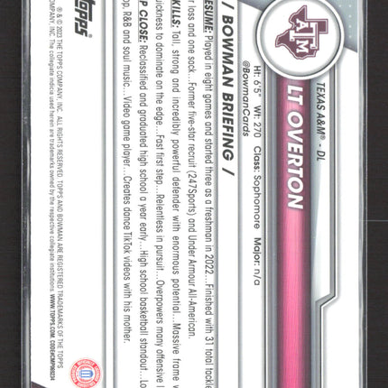 2023 Bowman Chrome University LT Overton #139 Sapphire 1st Bowman