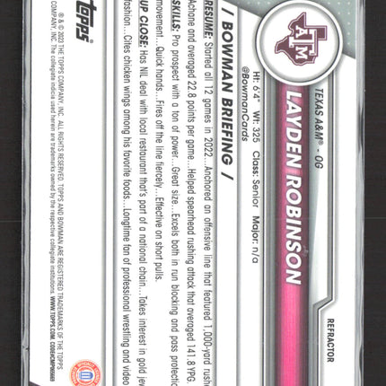 2023 Bowman Chrome University Layden Robinson #125 Refractor 1st Bowman