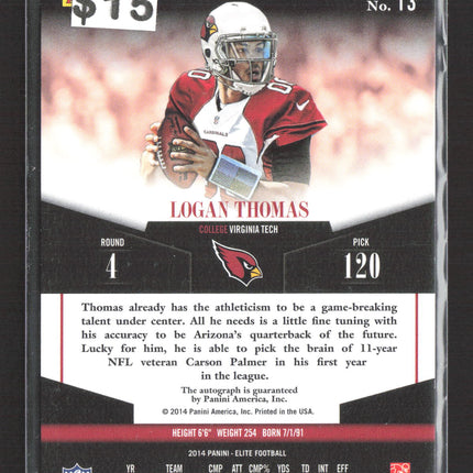 2014 Panini Elite Logan Thomas #13 RC Auto