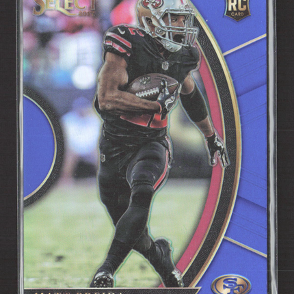 2018 Panini Select Prizm Concourse Matt Breida #9 Blue 080/149 RC