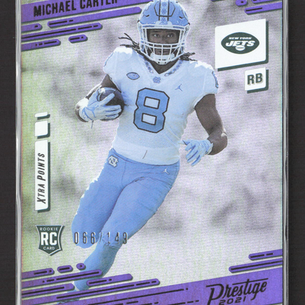 2021 Panini Prestige Xtra Points Michael Carter #218 Purple RC 066/149