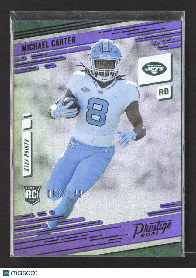 2021 Panini Prestige Xtra Points Michael Carter #218 Purple RC 066/149
