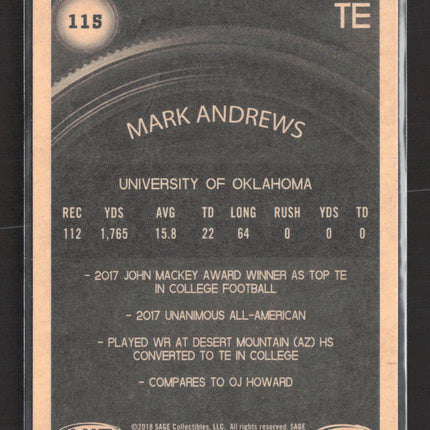 2018 SAGE HIT Premier Draft In Focus Mark Andrews #115