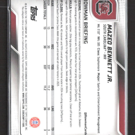 2025 Bowman Chrome University Mazeo Bennett Jr. #66 Green Refractor /275