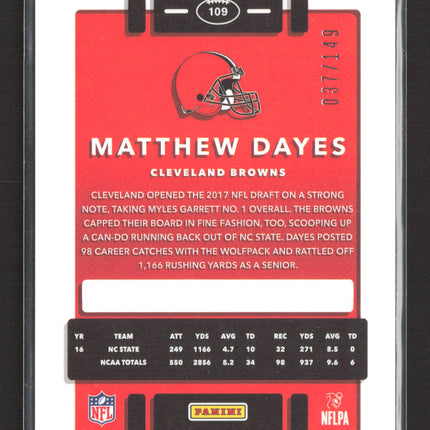 2017 Donruss Optic Prizm Matthew Dayes #109 Blue RC 037/149