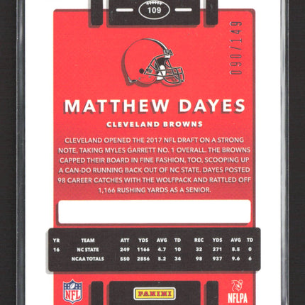 2017 Panini Donruss Optic Matthew Dayes #109 Blue Prizm RC 090/149