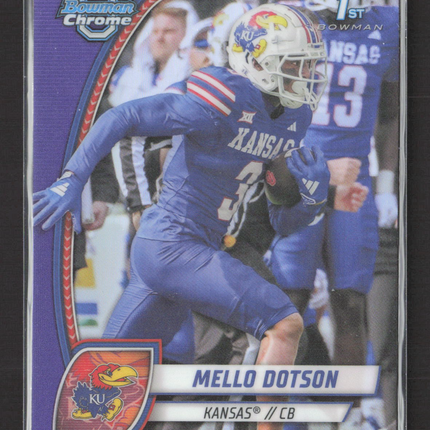 2024 Bowman Chrome University Mello Dotson #130 Purple Refractor 1st Bowman /399