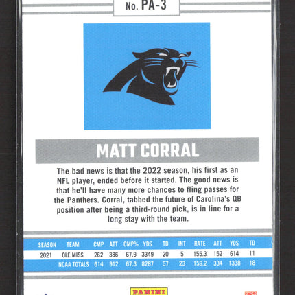 2023 Panini Chronicles Panini Football Matt Corral #PA-3 RC