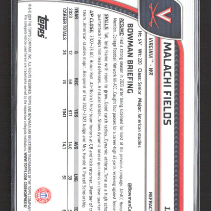2022 Bowman Chrome University Malachi Fields #124 Refractor