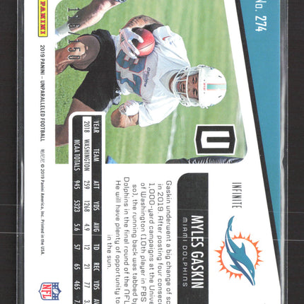 2019 Panini Unparalleled Myles Gaskin #274 Infinite RC 116/150