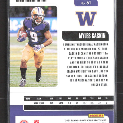 2021 Panini Contenders Draft Picks Game Ticket Myles Gaskin #61