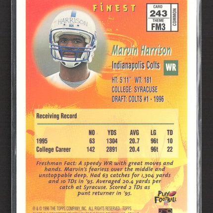 1996 Topps Finest Freshman Marvin Harrison #243 With Coating