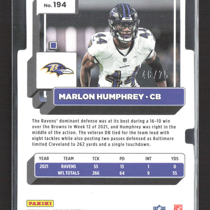 2022 Panini Donruss Marlon Humphrey #194 Press Proof Purple 46/75