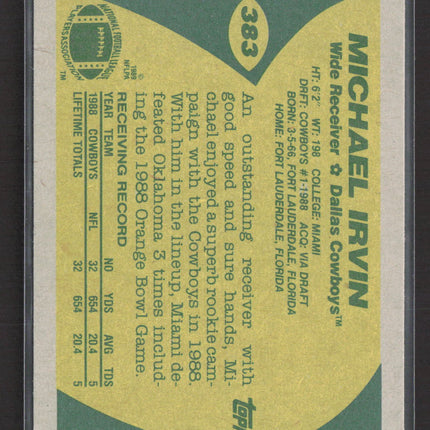 1989 Topps Michael Irvin #383 Super Rookie