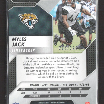 2016 Panini Prizm Myles Jack #295 Orange RC /299