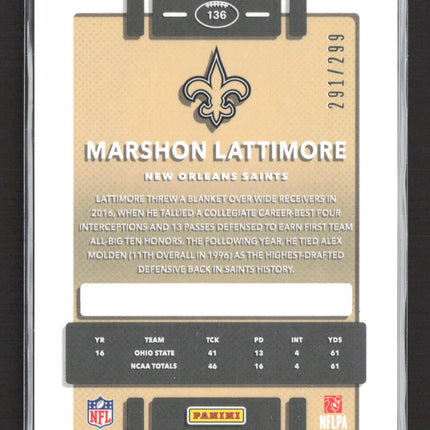 2017 Panini Donruss Optic Marshon Lattimore #136 Light Blue 291/299 RC