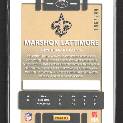2017 Panini Donruss Optic Prizm Marshon Lattimore #136 RC 196/299