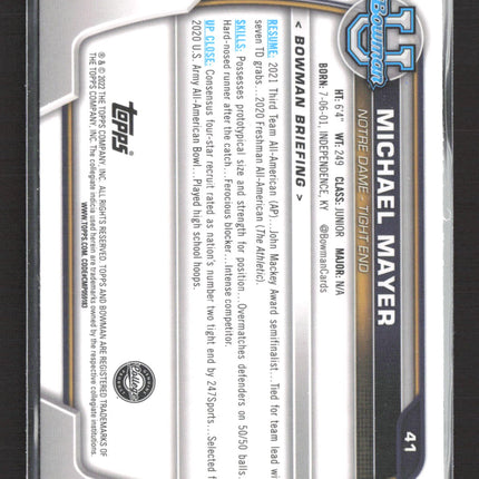 2022 Topps Bowman University Michael Mayer #41 Purple