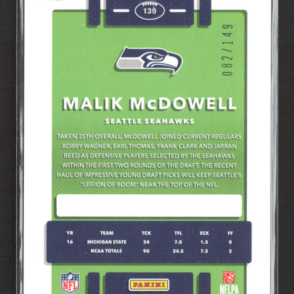 2017 Panini Donruss Optic Prizm Malik McDowell #139 Blue 082/149 RC