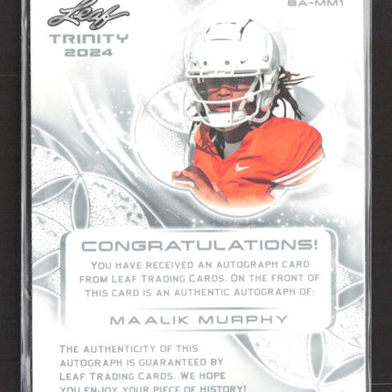 2024 Leaf Trinity Maalik Murphy #BA-MM1 92/99 Auto