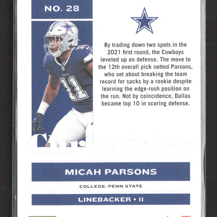 2022 Panini Chronicles Micah Parsons #28 RC