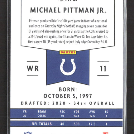2021 Panini Chronicles Panini Football Michael Pittman Jr. #PA-21
