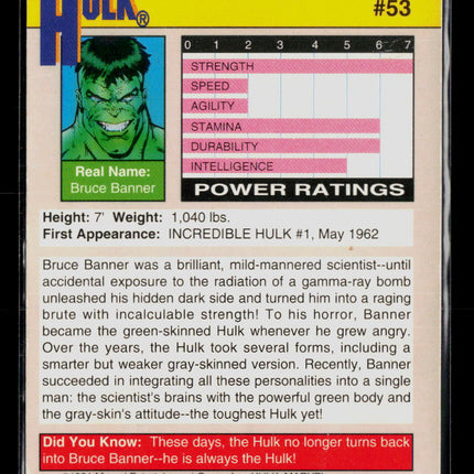 1991 Impel Marvel Super Heroes Hulk #53
