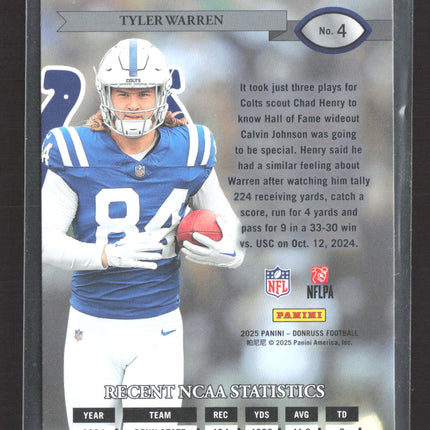 2025 Panini Donruss Football Tyler Warren #4 RC