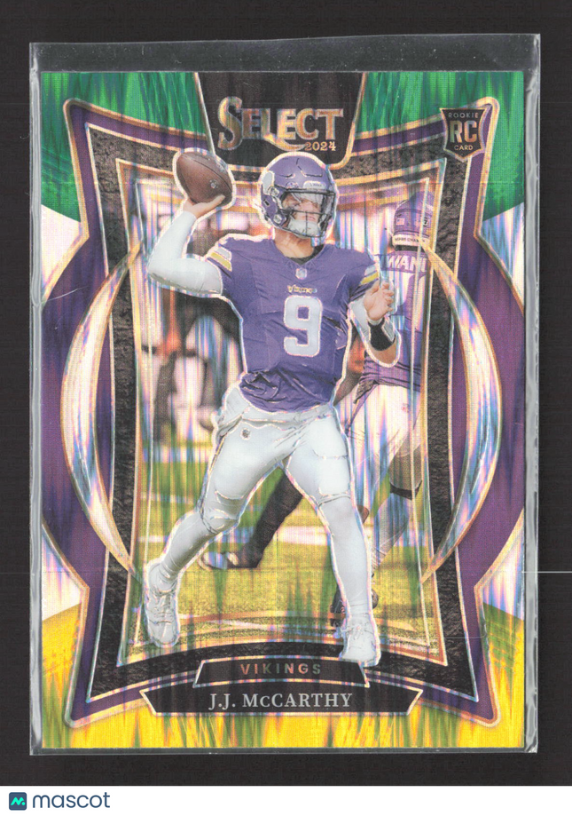 2025 Panini Select Football J.J. McCarthy #24 Concourse RC Green Yellow Flash
