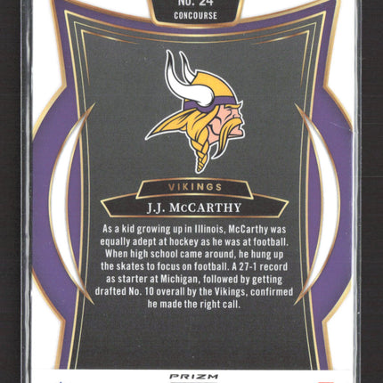 2025 Panini Select Football J.J. McCarthy #24 Concourse RC Green Yellow Flash
