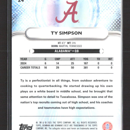 2025 Bowman University Best Ty Simpson #24