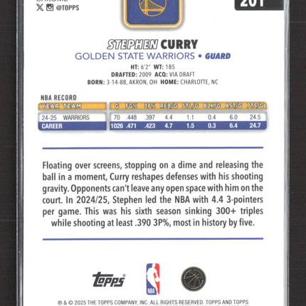 2025 Topps Chrome Basketball Stephen Curry #201 Aqua RayWave 097/199