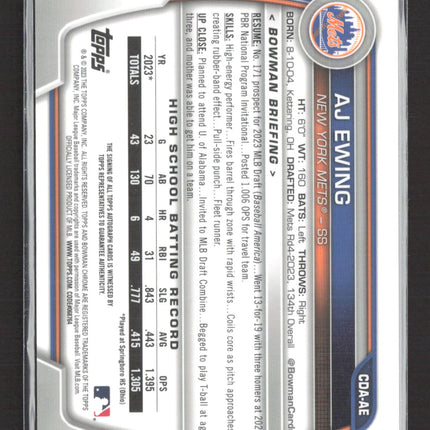 2023 Topps Bowman Chrome AJ Ewing #CDA-AE 1st Bowman Auto