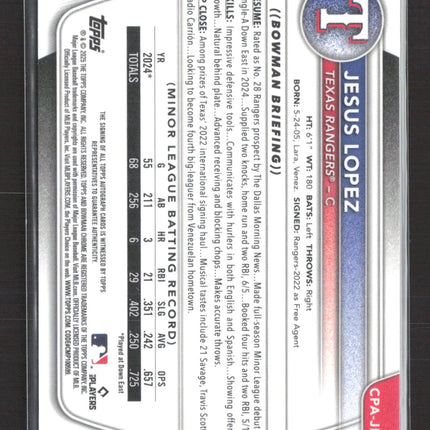 2025 Bowman Chrome Jesus Lopez #CPA-JLO Speckle Refractor 099/299 Auto