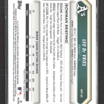 2026 Bowman Chrome Leo De Vries #BCP-63 Blue Geometric 139/150