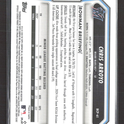 2026 Bowman Chrome Chris Arroyo #BCP-61 Purple Geometric 164/250