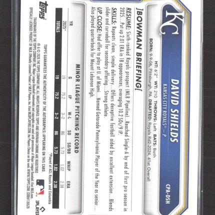 2026 Topps Bowman Chrome David Shields #CPA-DSH 1st Bowman Auto