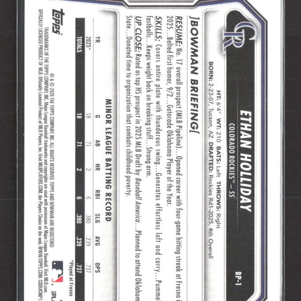 2026 Topps Bowman Ethan Holliday #BP-1 1st Bowman