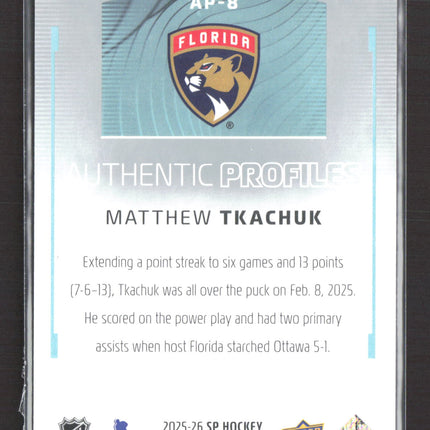 2025 Upper Deck SP Hockey Authentic Profiles Matthew Tkachuk #AP-8 0986/1749