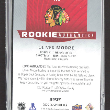 2025 Upper Deck SP Hockey Rookie Authentics Oliver Moore #116 Memorabilia Jersey