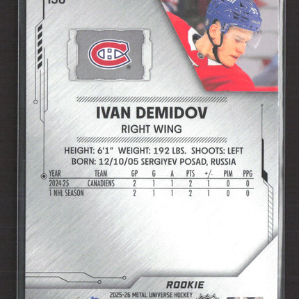 2026 SkyBox Metal Universe Hockey Ivan Demidov #150