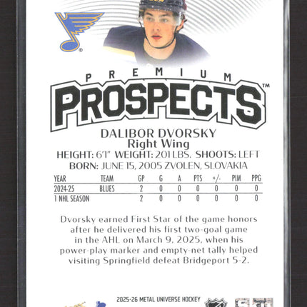 2026 SkyBox Metal Universe Premium Prospects Dalibor Dvorsky #PP-2